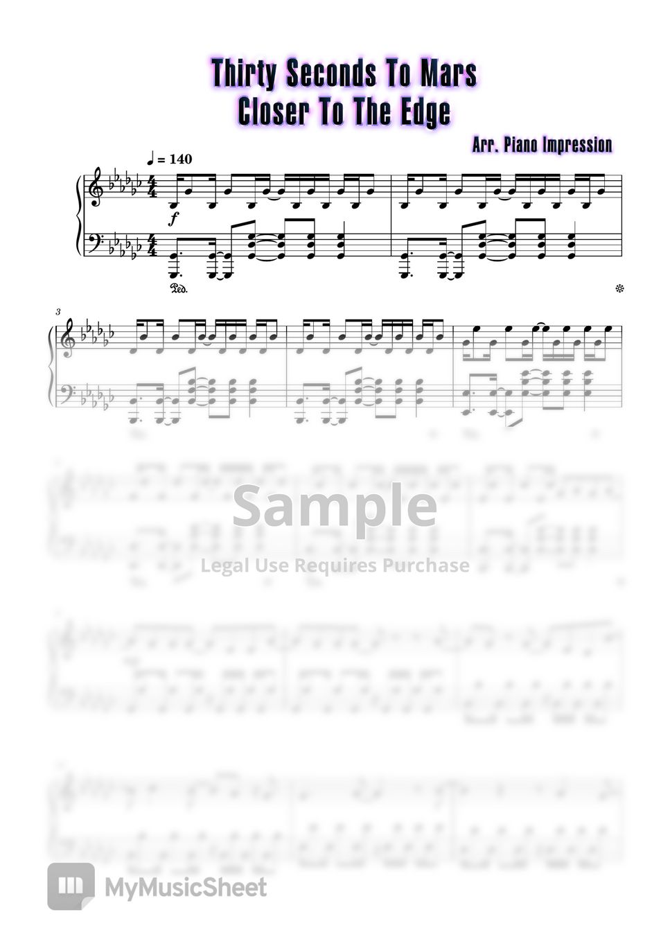 Thirty Seconds to Mars Closer To The Edge Sheets by Piano Impression