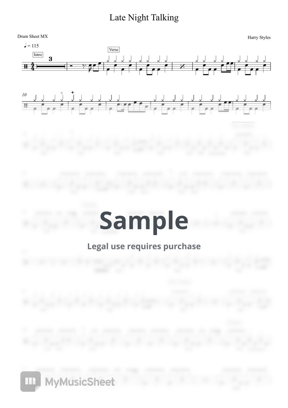 Harry Styles Late Night Talking Sheets by Drum Sheet MX