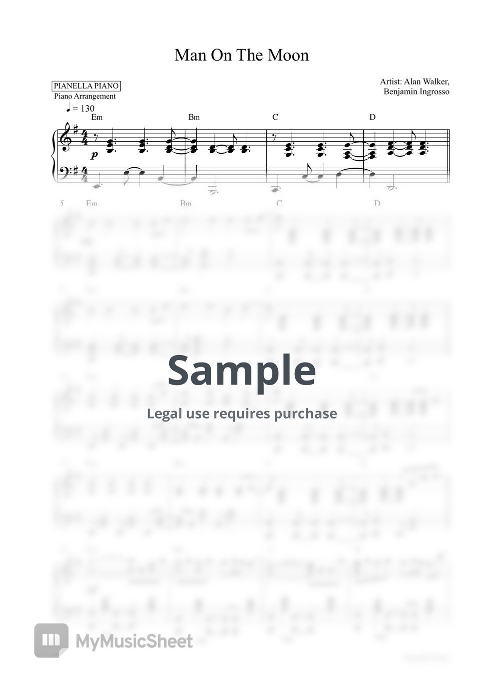 Alan Walker x Benjamin Ingrosso - Man On The Moon (Piano Sheet) by Pianella Piano