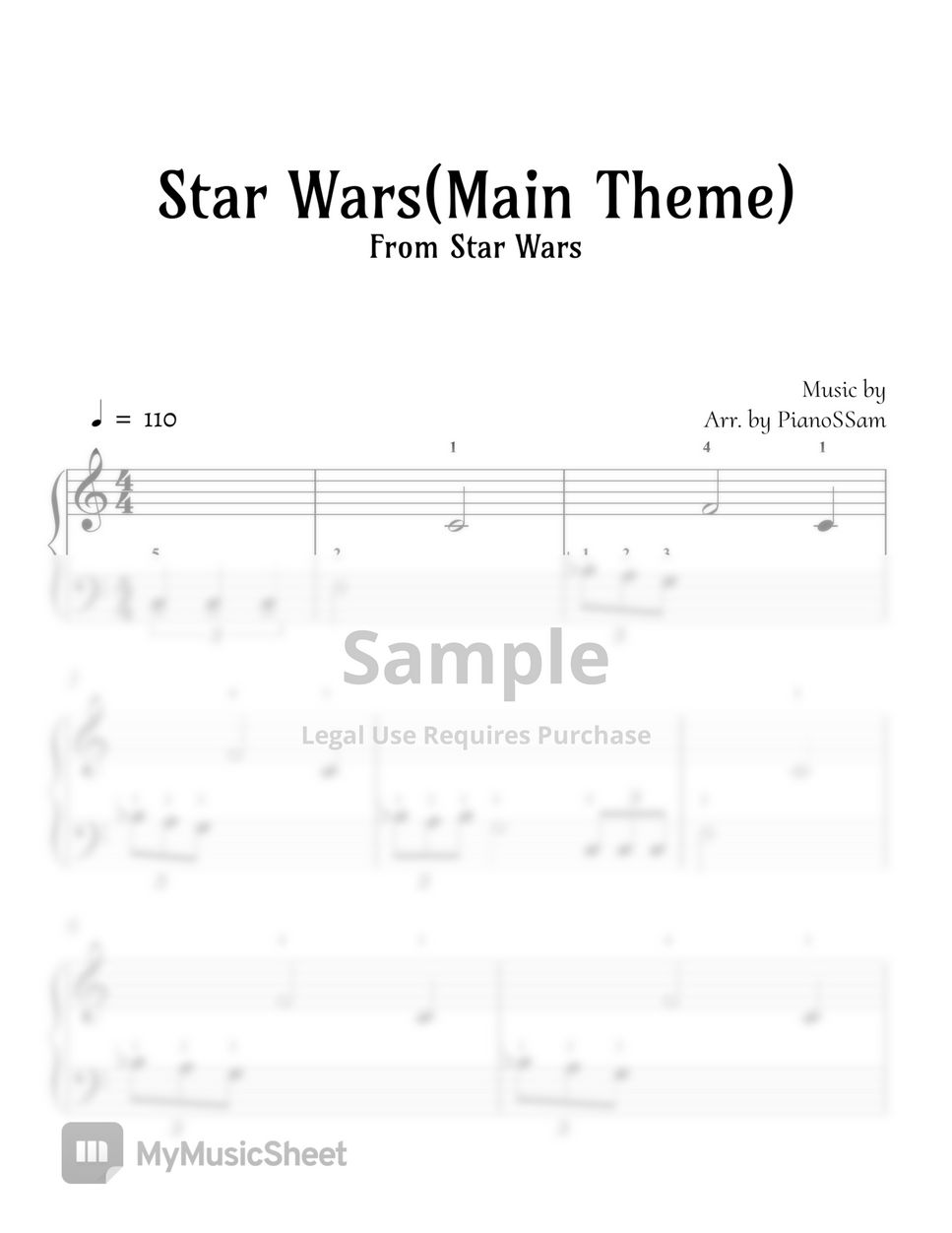 John Williams Beginner Star Wars Main Theme Star Wars Sheets By Pianossam 