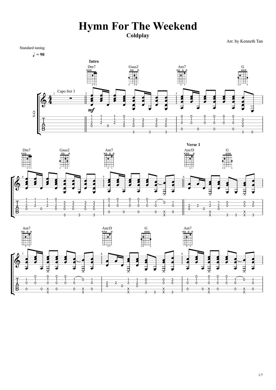 Coldplay Fingerstyle Guitar Hymn For The Weekend 악보 by Acoustic