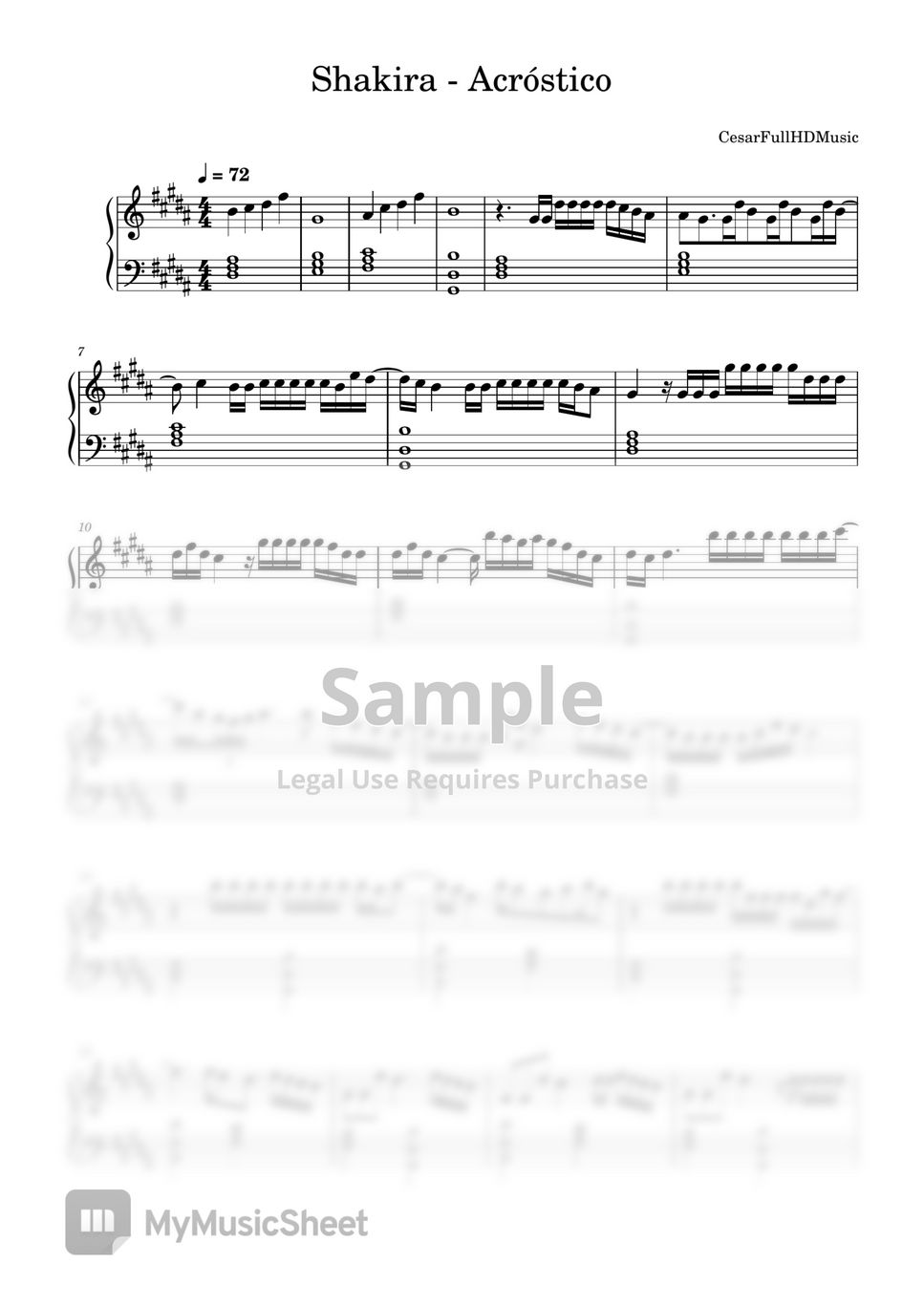 Shakira acr stico sheets