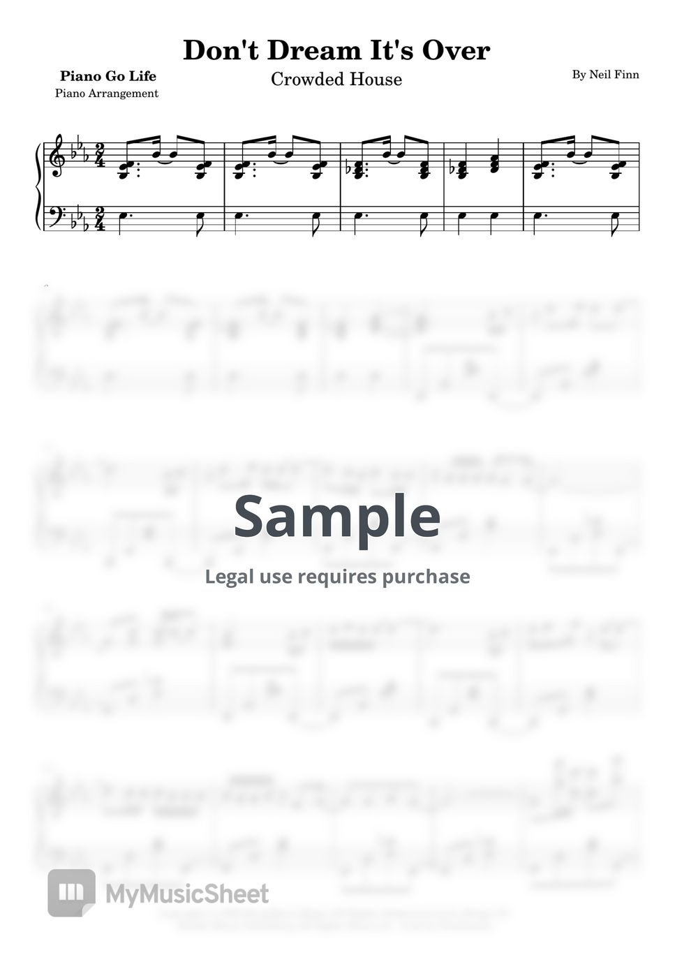 Crowded House - Don't Dream It's Over Sheets by Piano Go Life