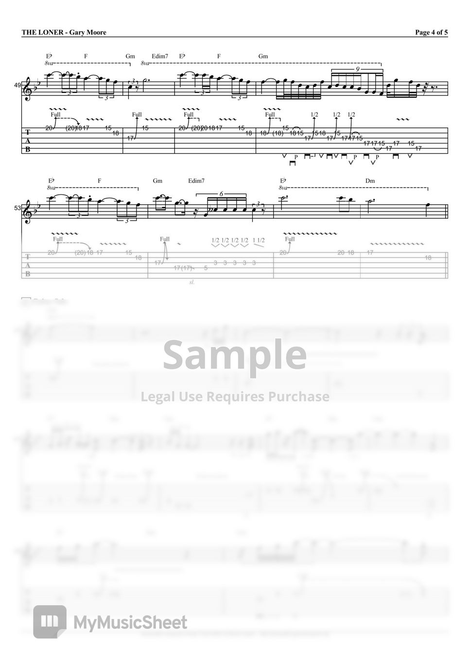 Gary Moore - The Loner 楽譜