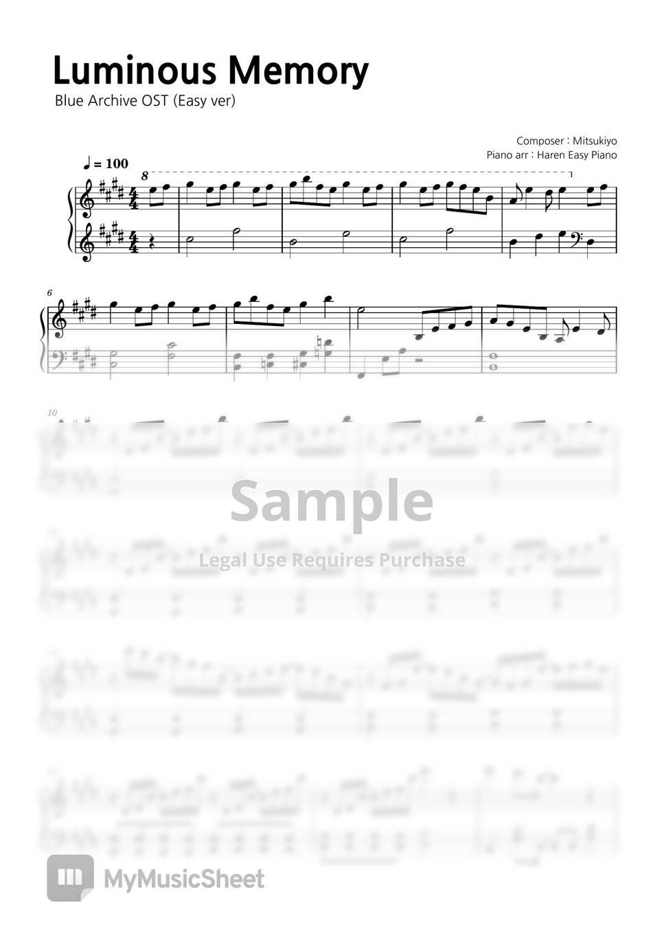 블루 아카이브 OST - 루미너스 메모리 (쉬운 버전) by Haren Easy Piano