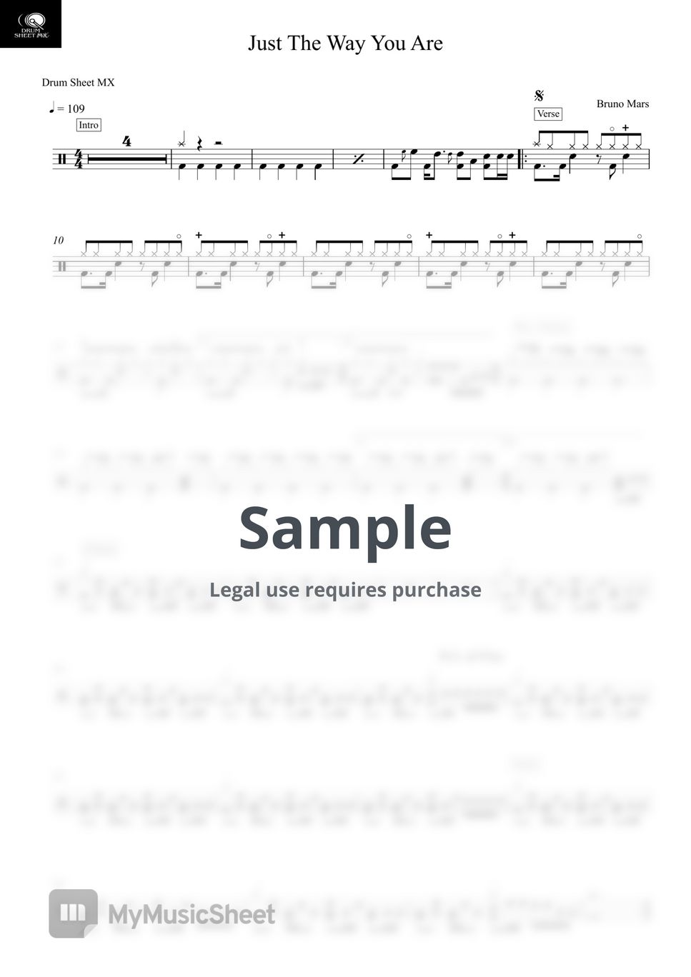 Bruno Mars - Just The Way You Are by Drum Sheet MX