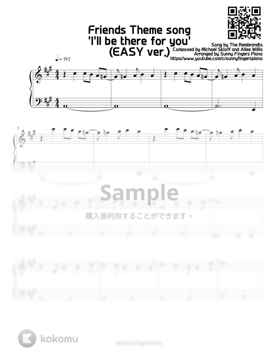 Friends Theme(opening) song - I'll be there for you (EASY ver.) by Sunny Fingers piano