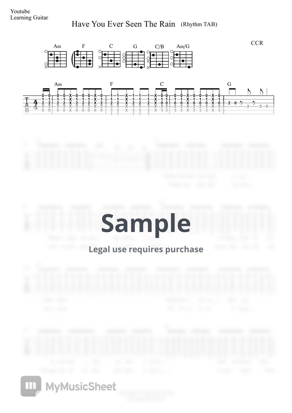 Creedence clearwater Revival - Have You Ever Seen The Rain (Guitar Rhythm TAB) by Learning Guitar