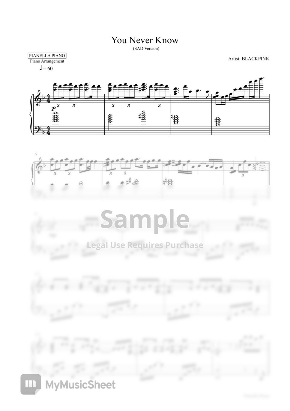 BLACKPINK - You Never Know (Sad Piano Sheet) by Pianella Piano