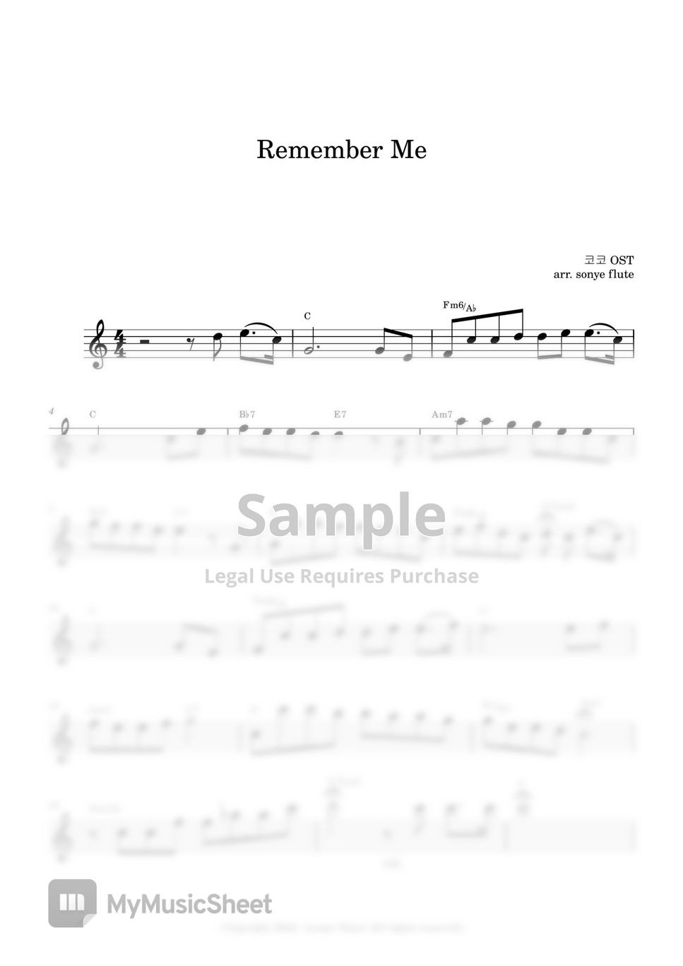 Disney Coco OST - Remember Me (Flute Sheet Music) by sonye flute
