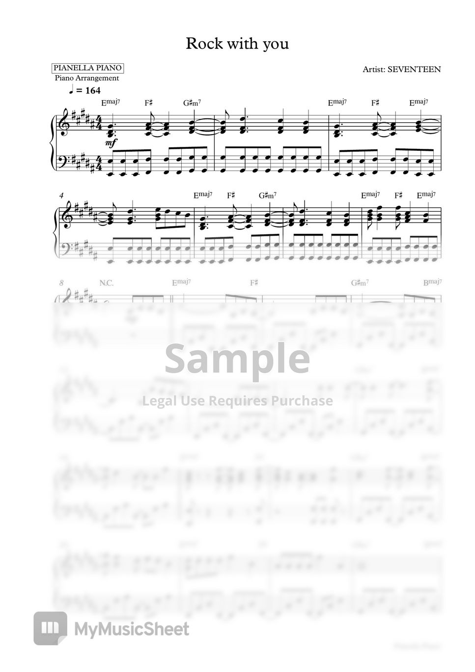 SEVENTEEN - Rock with you (2 PDF: in Original Key B Major & Easier Key C Major) by Pianella Piano