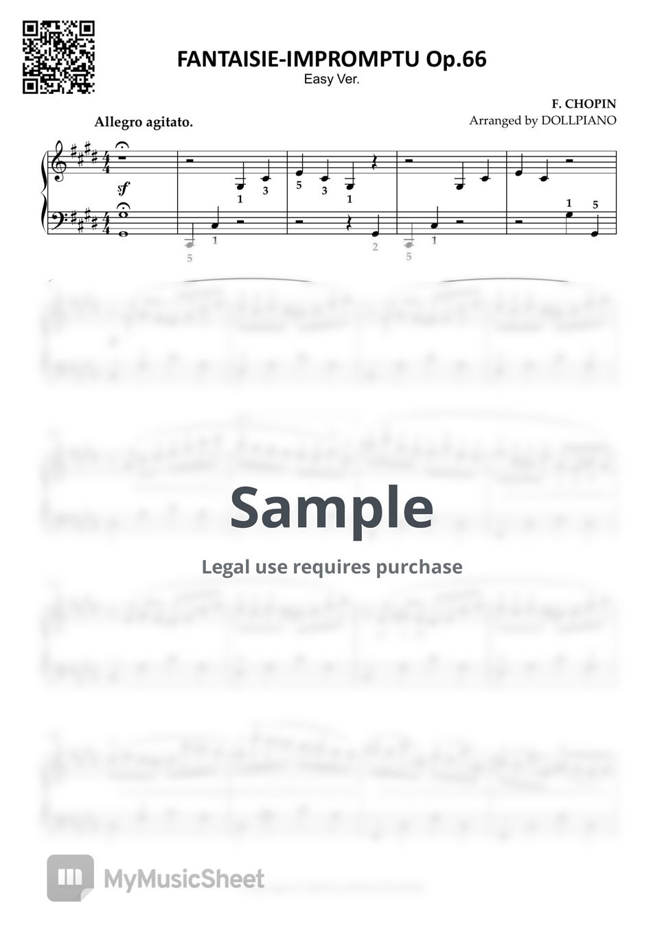 쇼팽 - 즉흥 환상곡 (체르니 수준의 쉬운, 조표 없는 쉬운 키) by DOLLPIANO