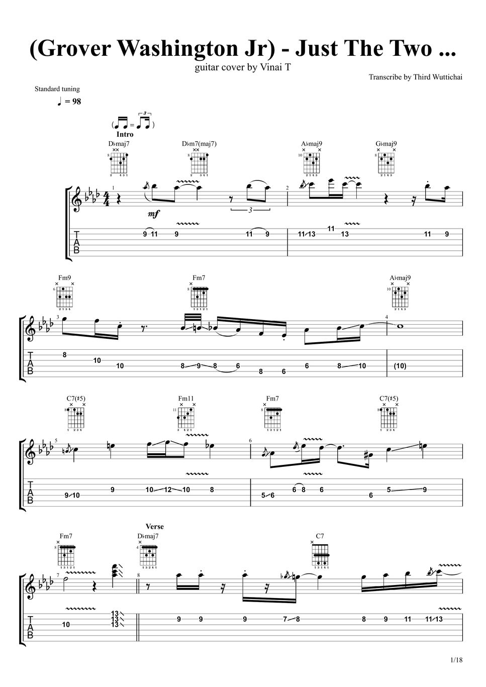 Grover Washington Jr Just The Two Of Us by Vinai T Tab + 1staff by Grover Washington Jr