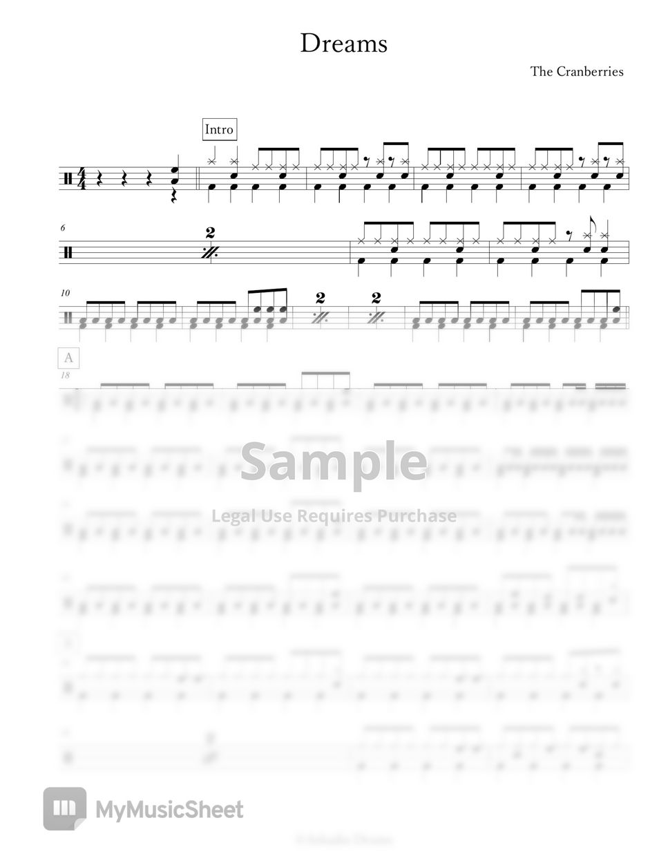 The Cranberries Dreams Sheets by Arkadia Drums