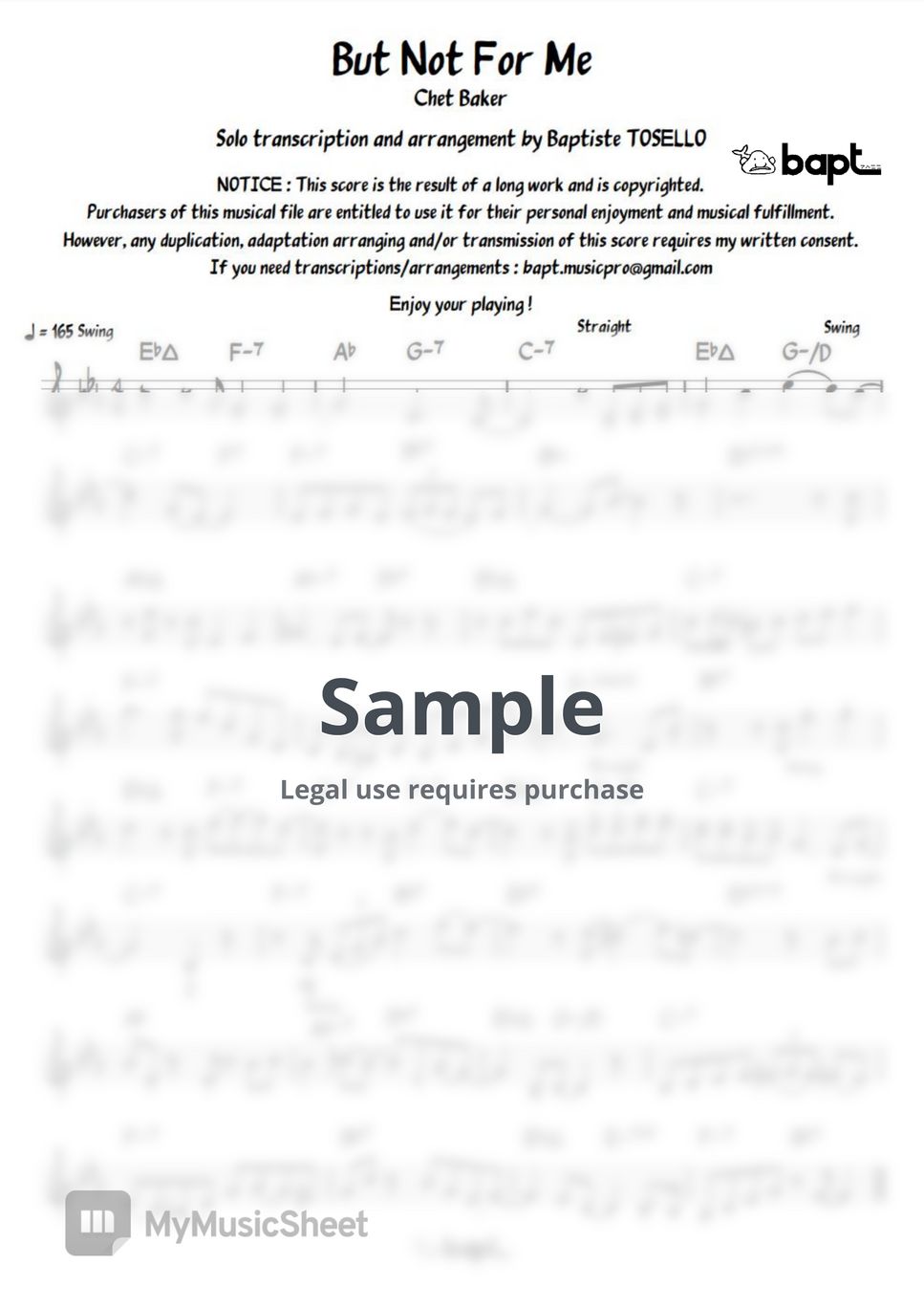 Chet Baker - But Not For Me (Bb) Sheets by Baptiste Tosello