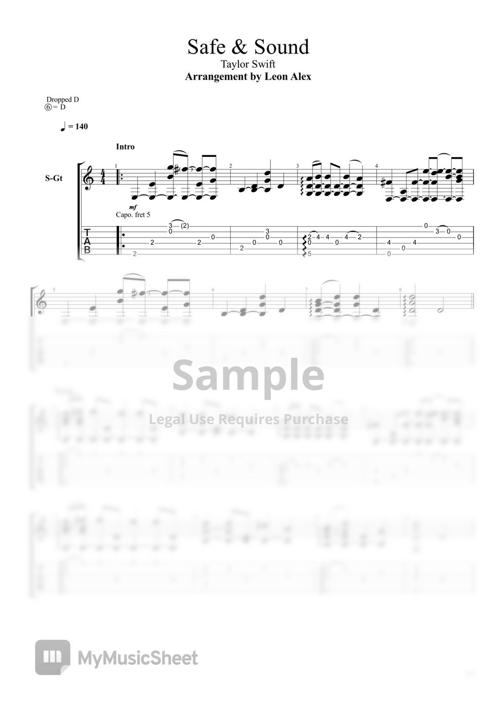 safe and sound taylor swift sheet music