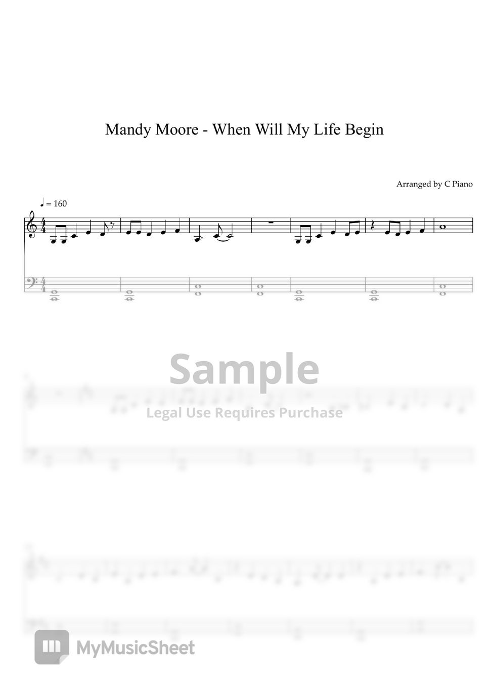 Mandy Moore - When Will My Life Begin?(EASY Piano) (Easy Version) by C Piano