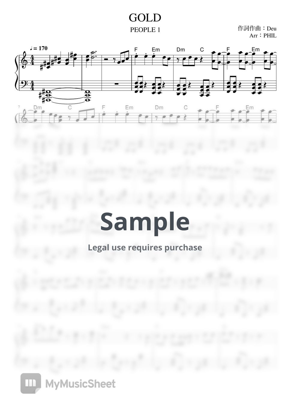 PEOPLE 1 - GOLD by PHIL【Piano Sheets】