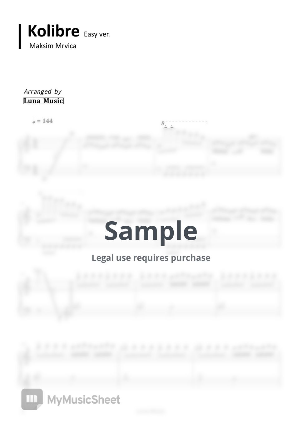 Maksim Mrvica Kolibre (Maksim) (Easy Piano Sheet) Sheets by 𝐋𝐮𝐧𝐚