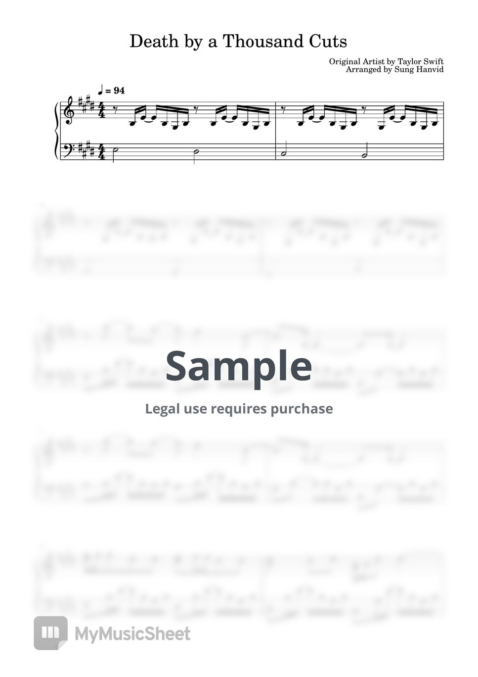 Taylor Swift - Death By A Thousand Cuts Sheets By Sung Hanvid