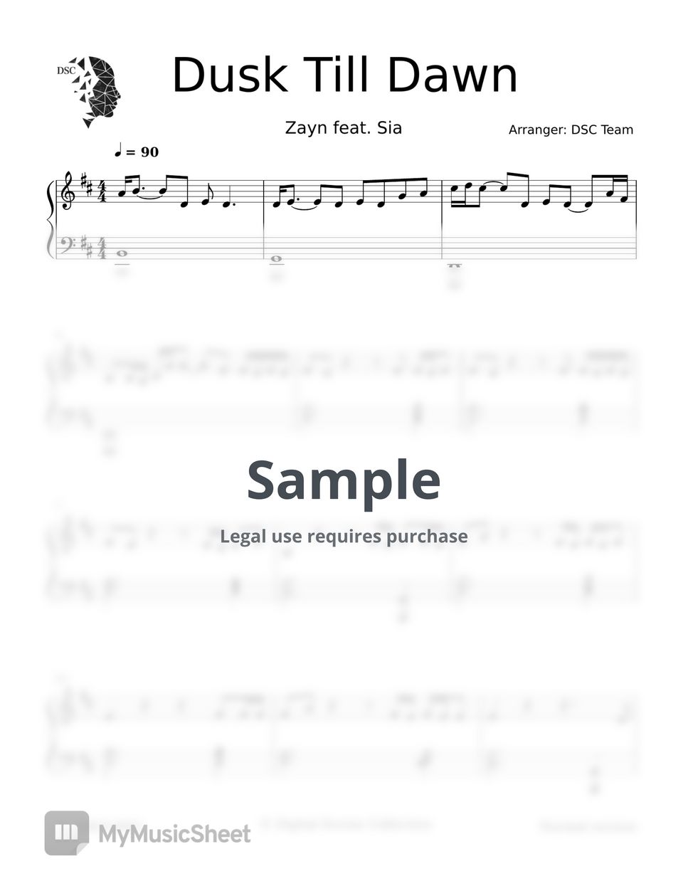 Zayn feat Sia - Dusk Till Dawn Sheets by Digital Scores Collection