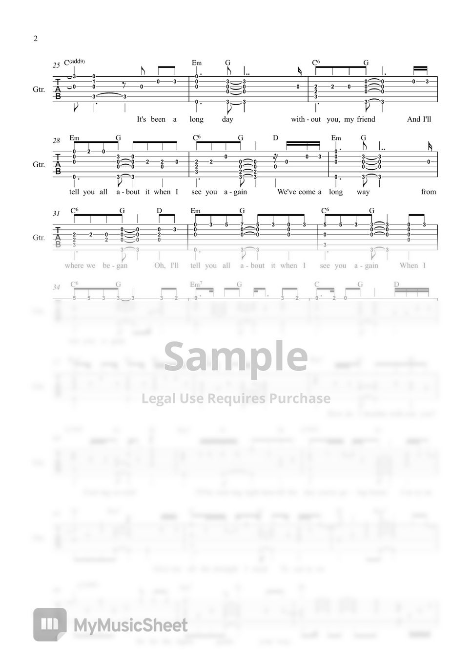 Charlie Puth - See You Again (Guitar) Sheets by garytang2009