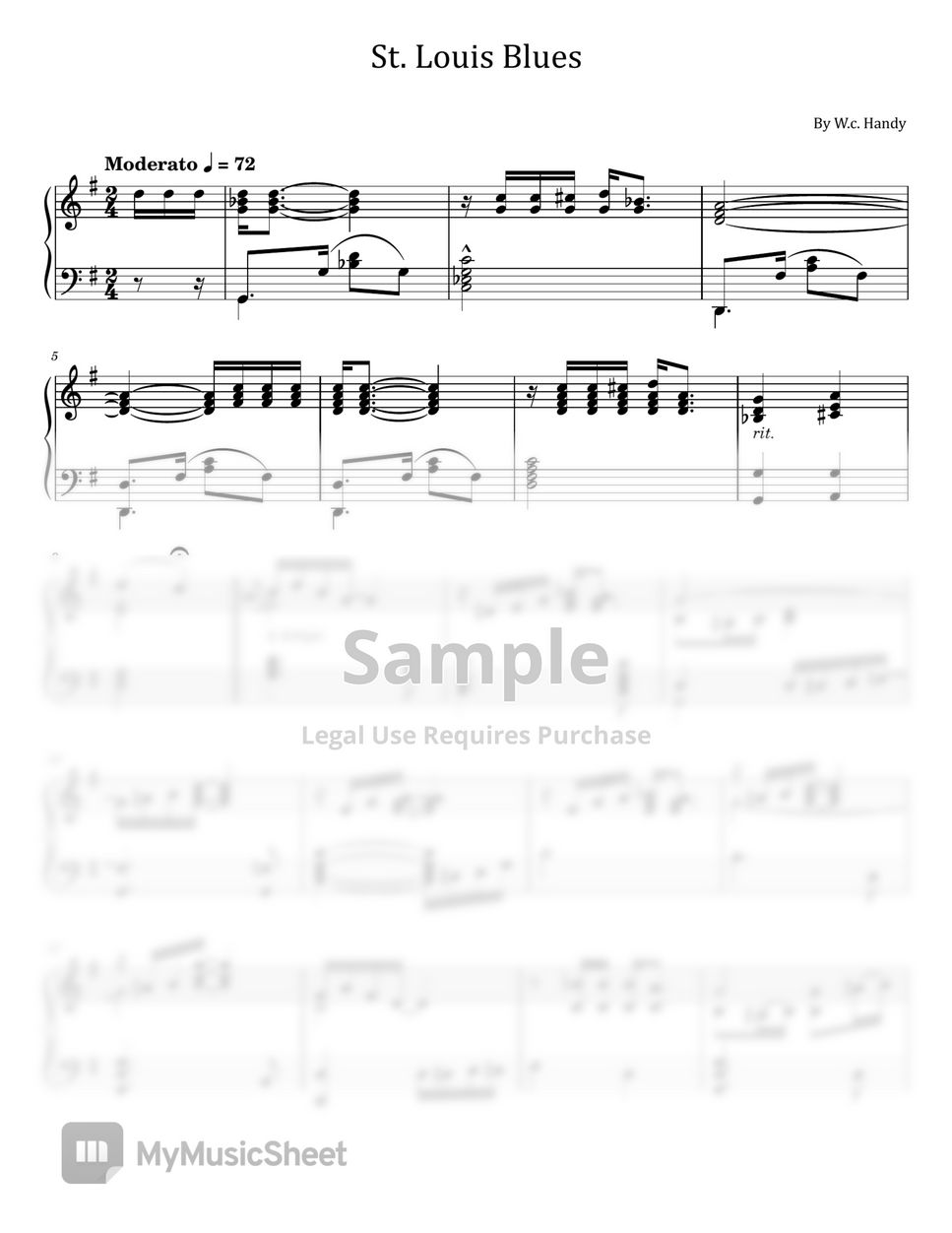 W c handy st louis blues for piano solo by poon