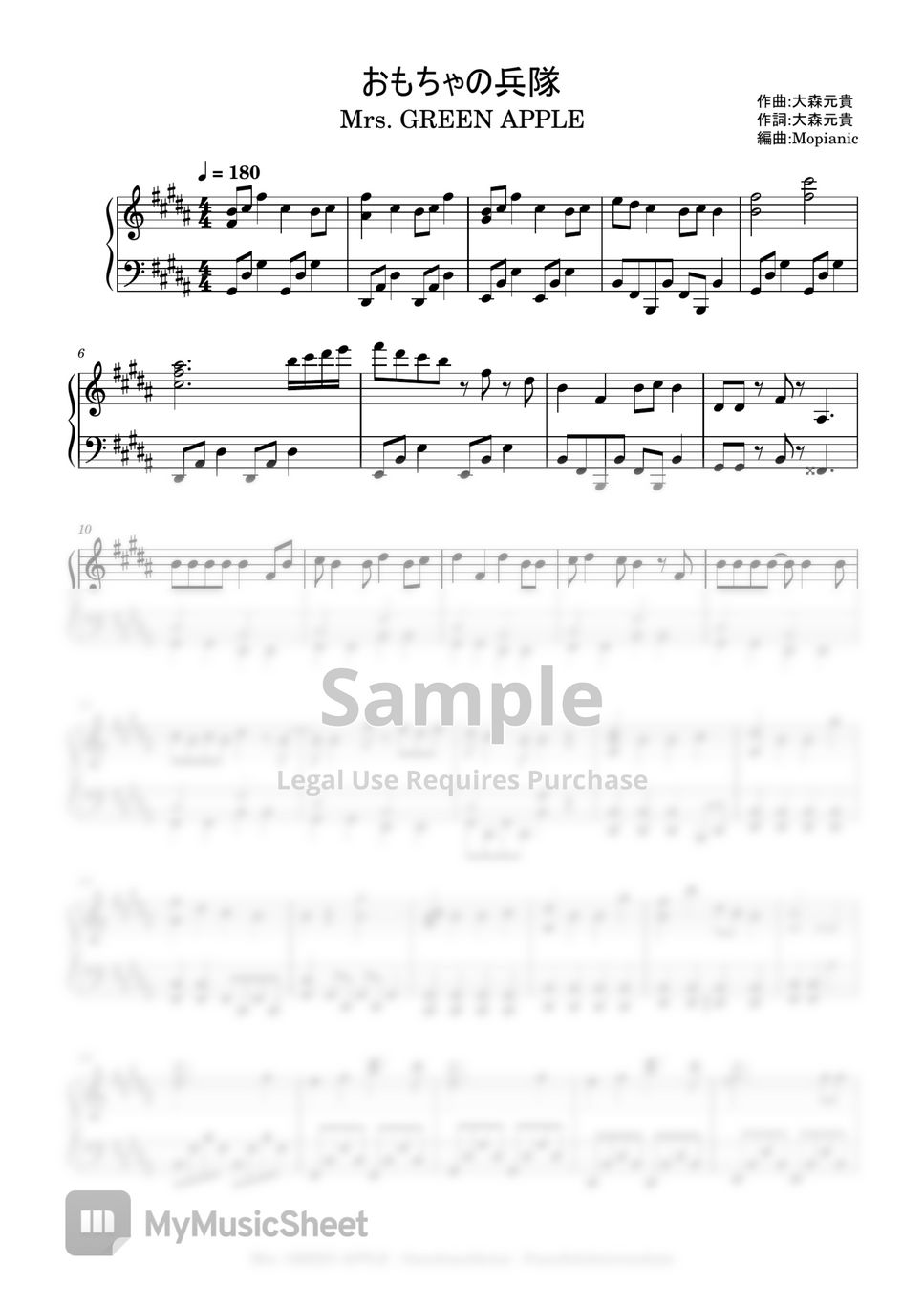 Mrs green apple omocha no heitai intermediate piano sheets by
