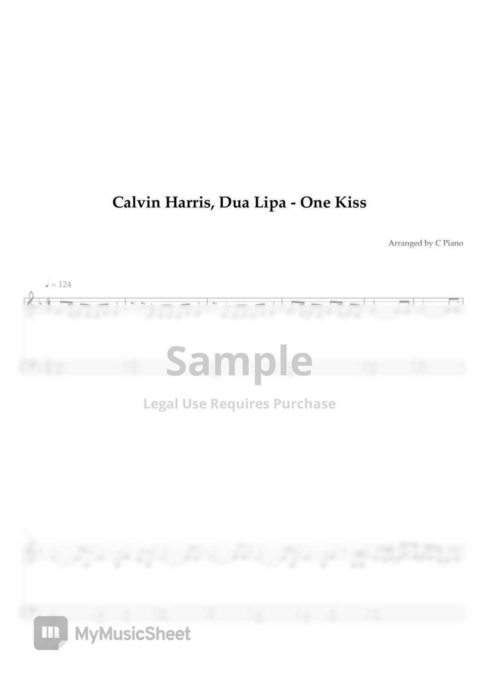 Calvin Harris And Dua Lipa One Kiss Easy Version Sheets By C Piano