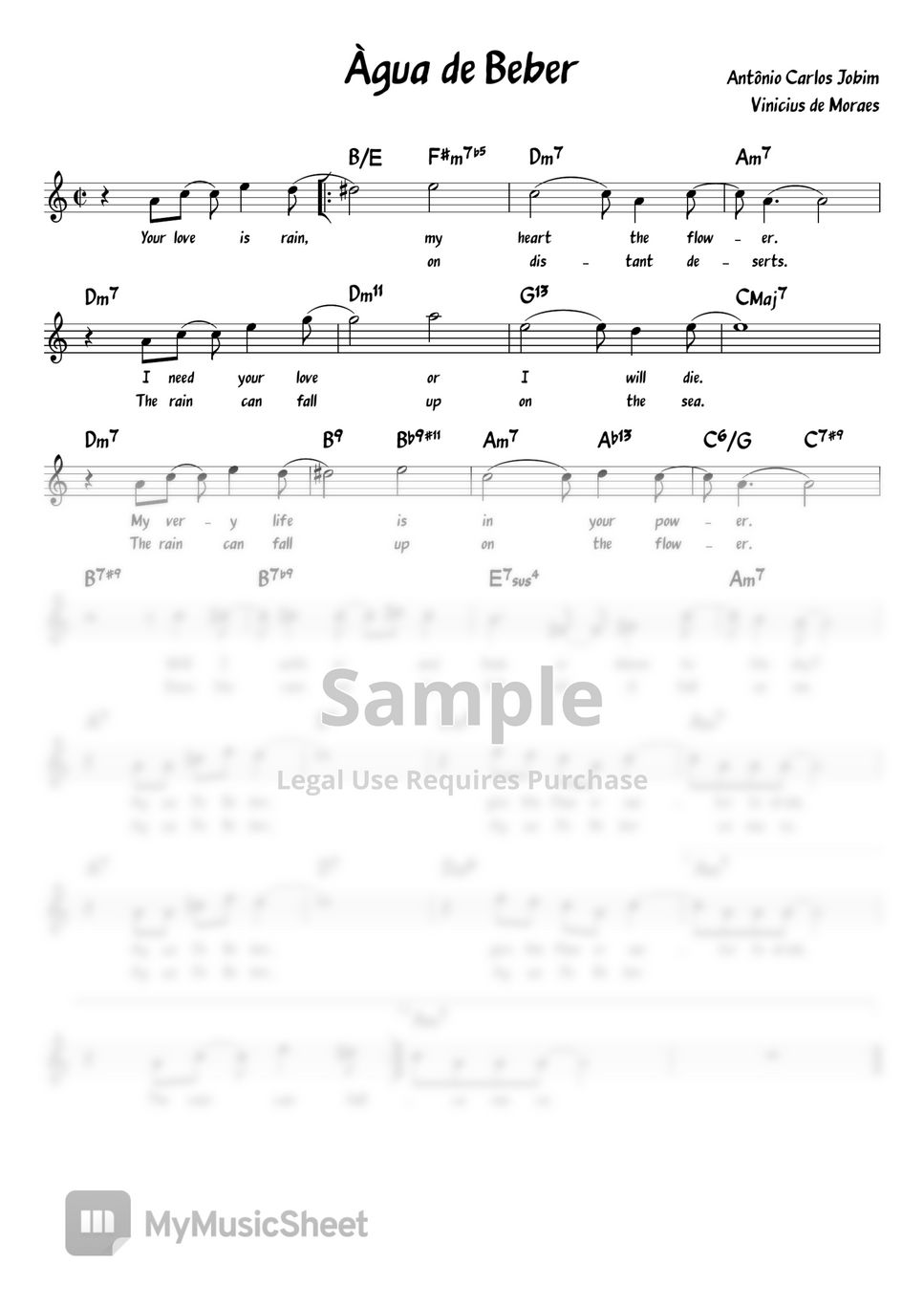 Antônio Carlos Jobim - Água de Beber in C (Chord/Melody/Lyrics) (Bossa Lead Sheet) by ukulelewenwen