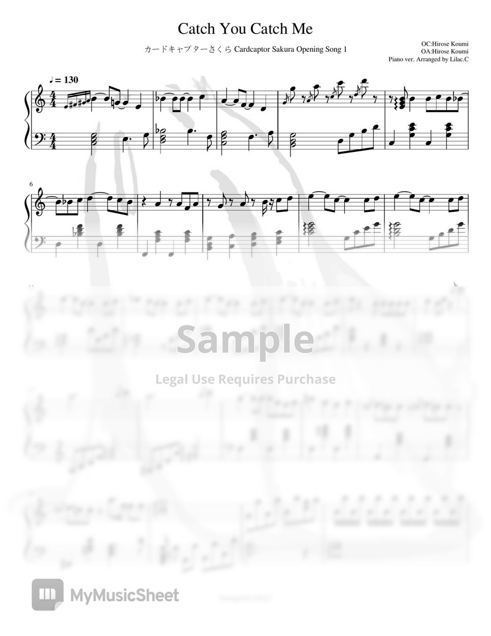 日向めぐみ - Catch You Catch Me-庫洛魔法使 OP1 (Full version Piano Sheet Music) by Lilac.C