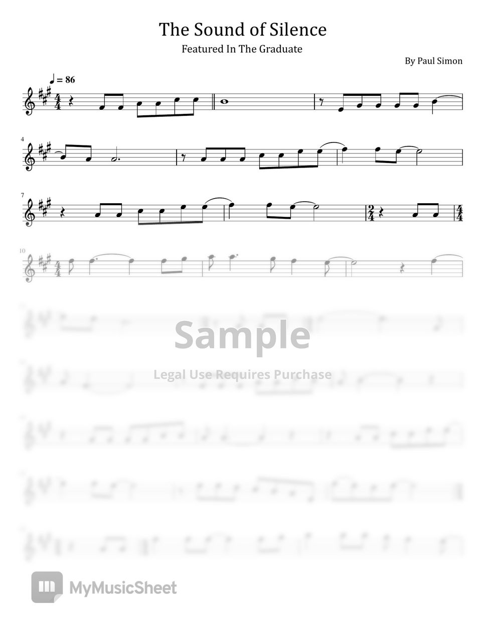 Paul Simon The Sound of Silence (Flute Version) Sheets by poon