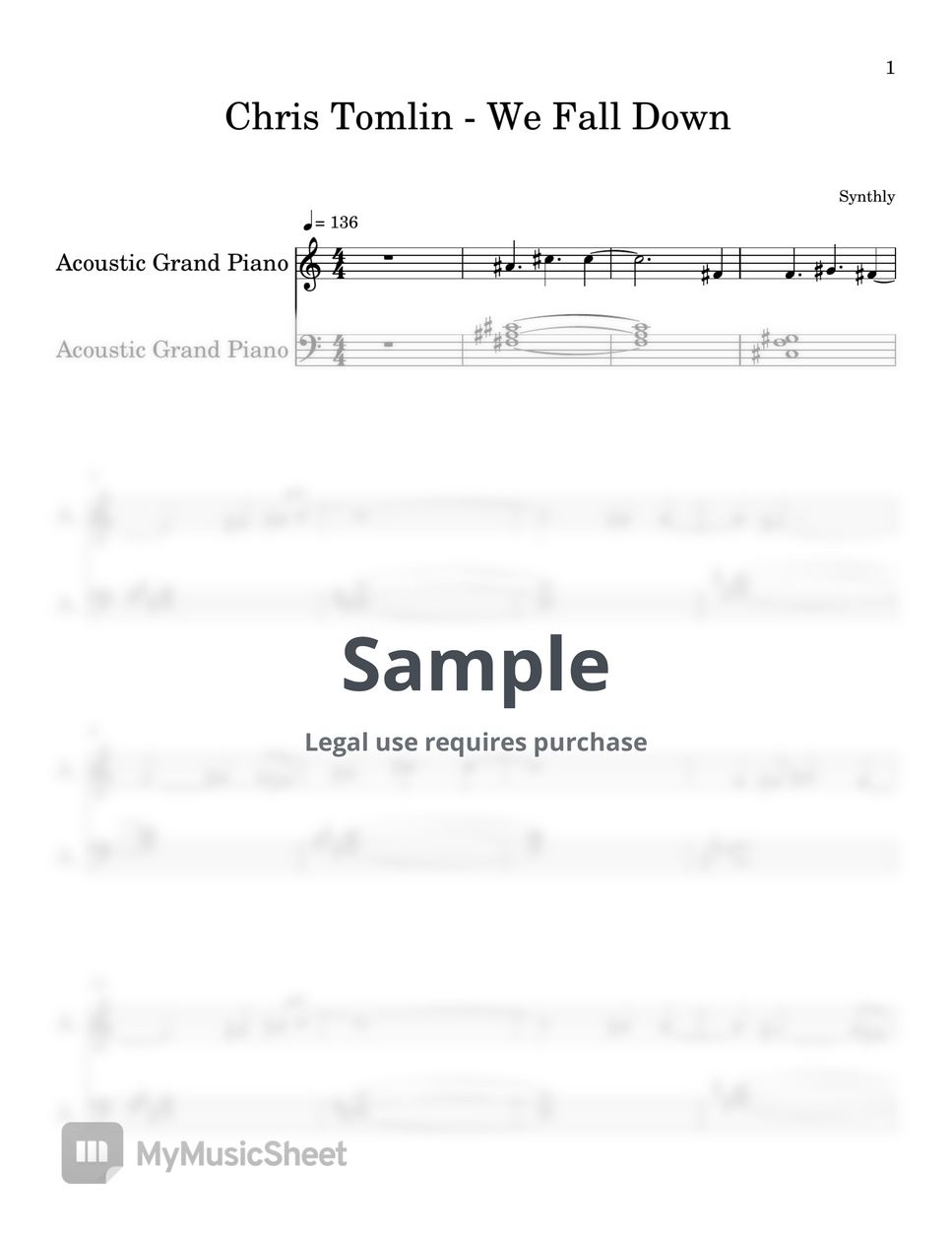 Chris Tomlin - We Fall Down (EASY PIANO SHEET) Sheets By Synthly
