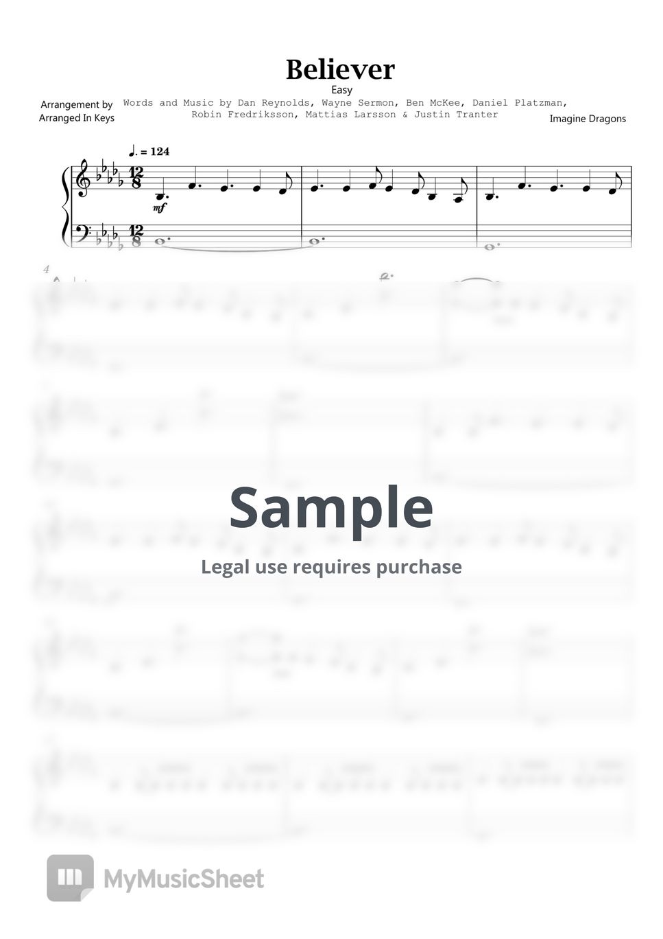 Imagine Dragons - Believer Sheets by Arranged In Keys