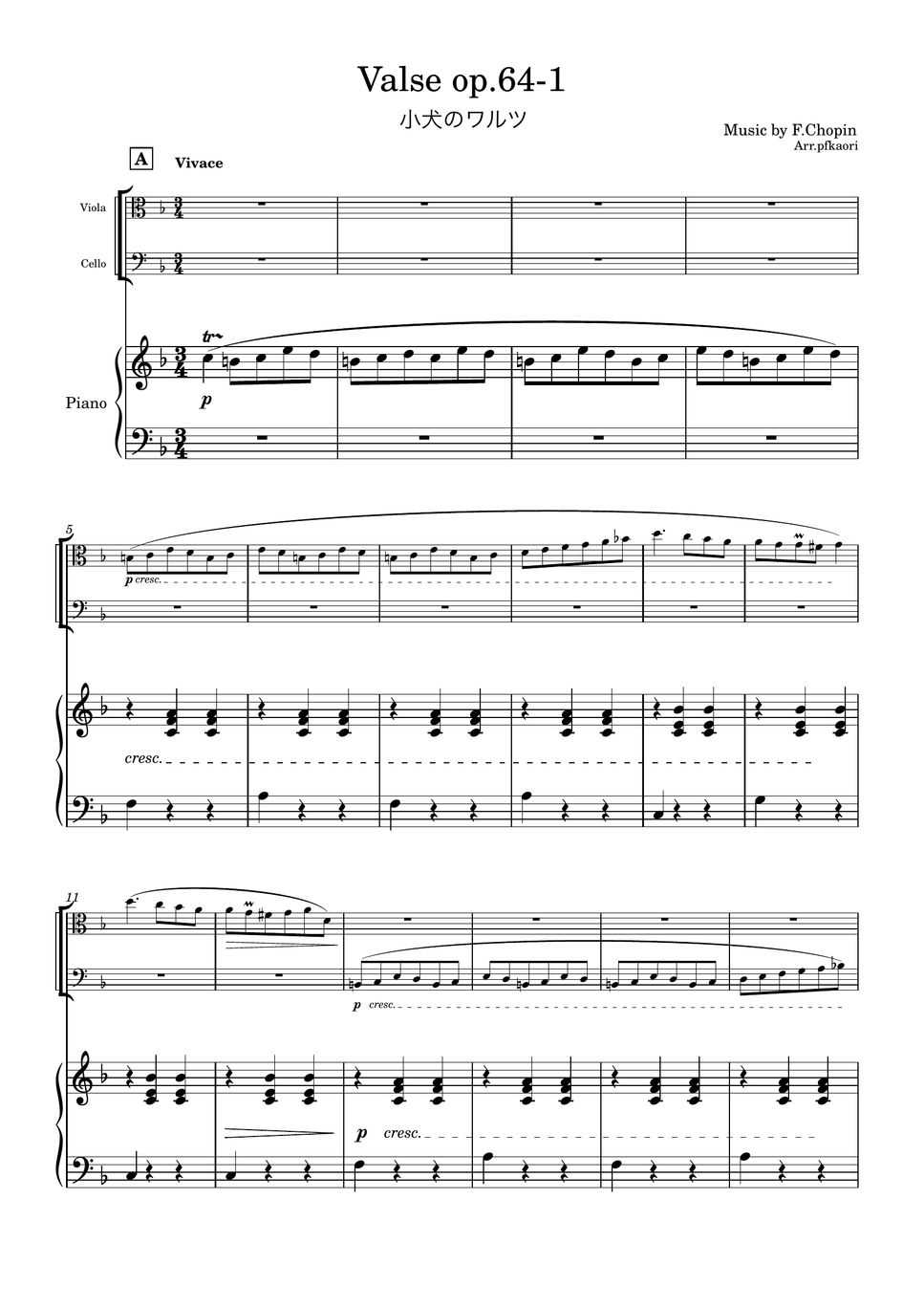 Chopin - Valse op.64-1 (1ver/Fdur・Piano trio/ viola & cello) by pfkaori