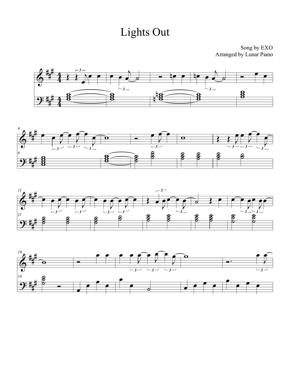 EXO 엑소 Lights Out by Lunar Piano แผ่น