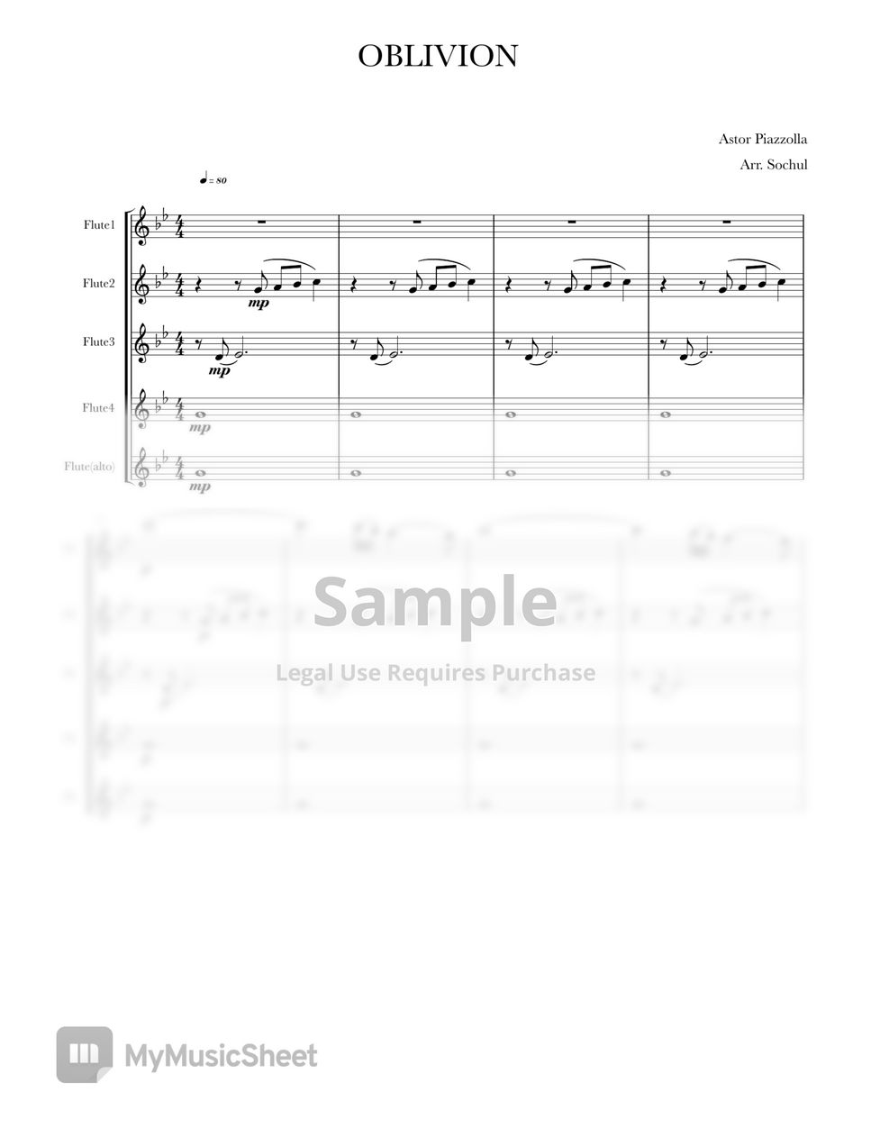 피아졸라 Astor Piazzolla - 망각 4중주 Oblivion (Flute ensemble) by Sochul