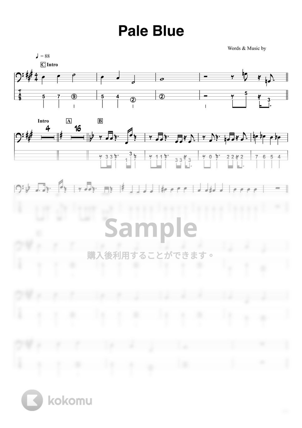 米津玄師 - Pale Blue (ベースTAB譜☆4弦ベース対応) by swbass