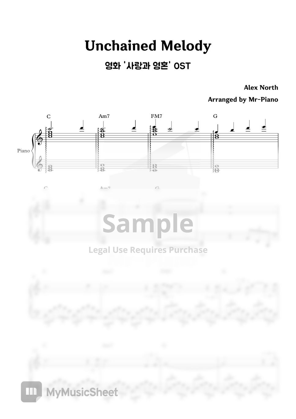 Righteous Brothers Unchained Melody ((Ghost OST)) 악보 by MrPiano