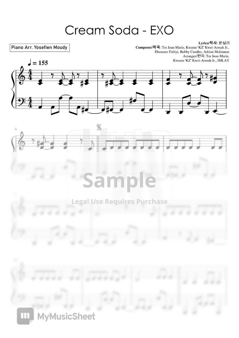 Exo cream soda easy piano by yosefien moudy