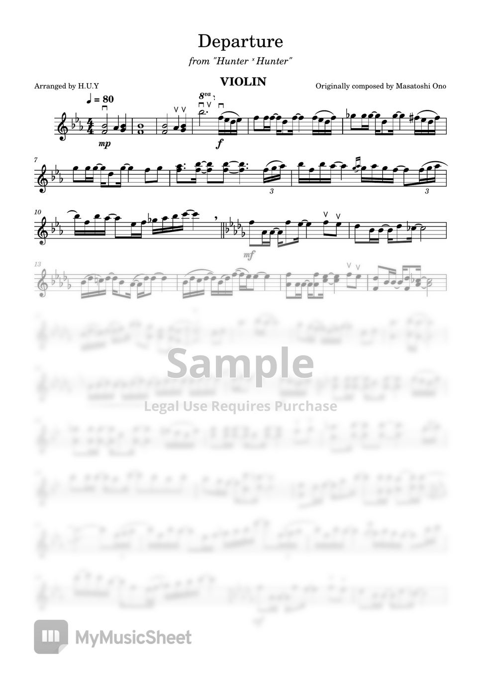 Masatoshi Ono - Departure (Hunter x Hunter) (arranged for Violin) by H.U.Y