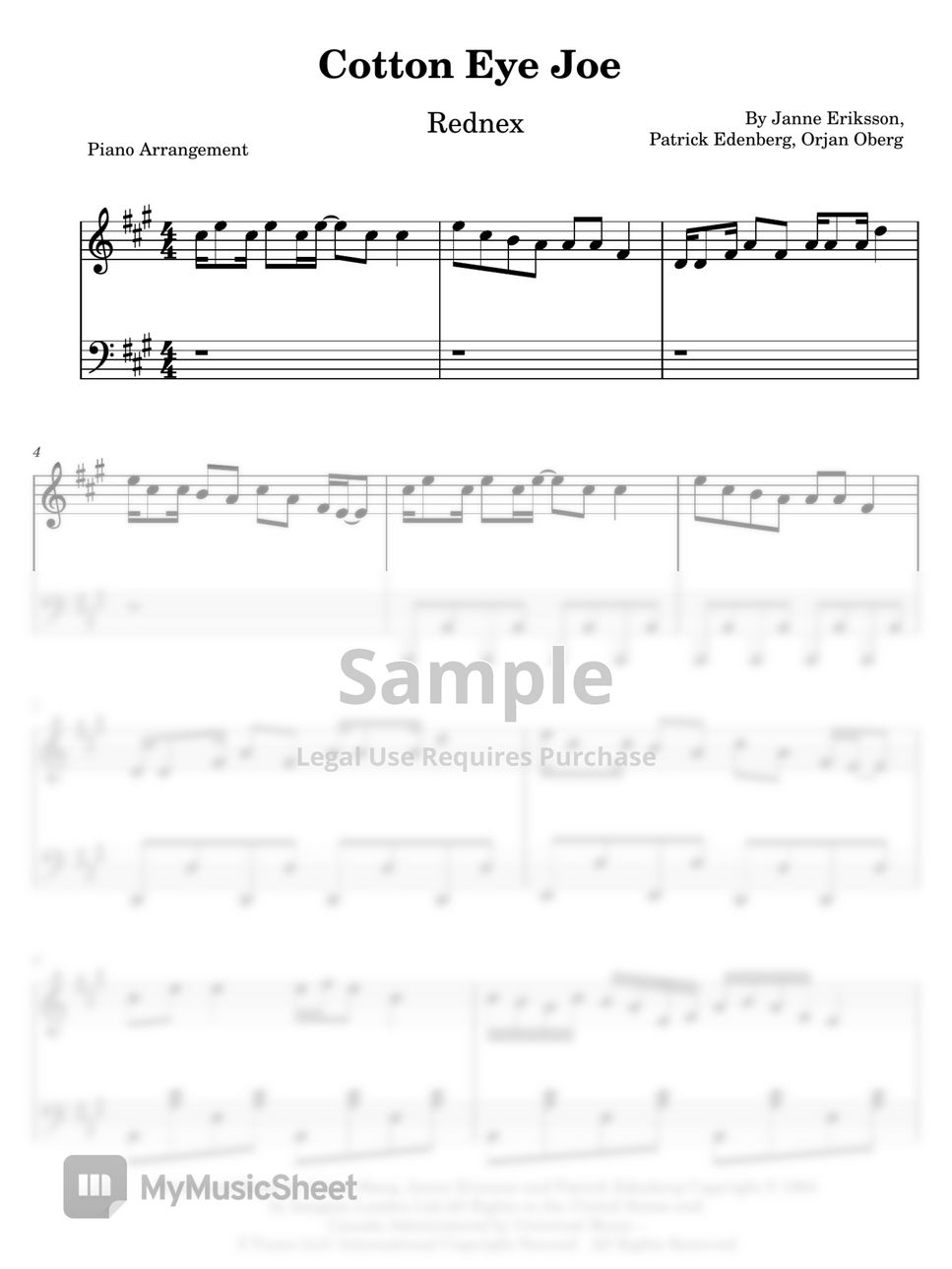 Rednex Cotton Eye Joe Sheet by Piano Go Life