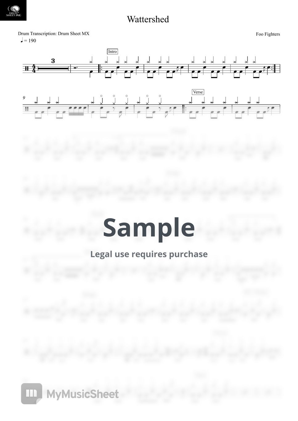 Foo Fighters - Wattershed Sheets by Drum Transcription: Drum Sheet MX