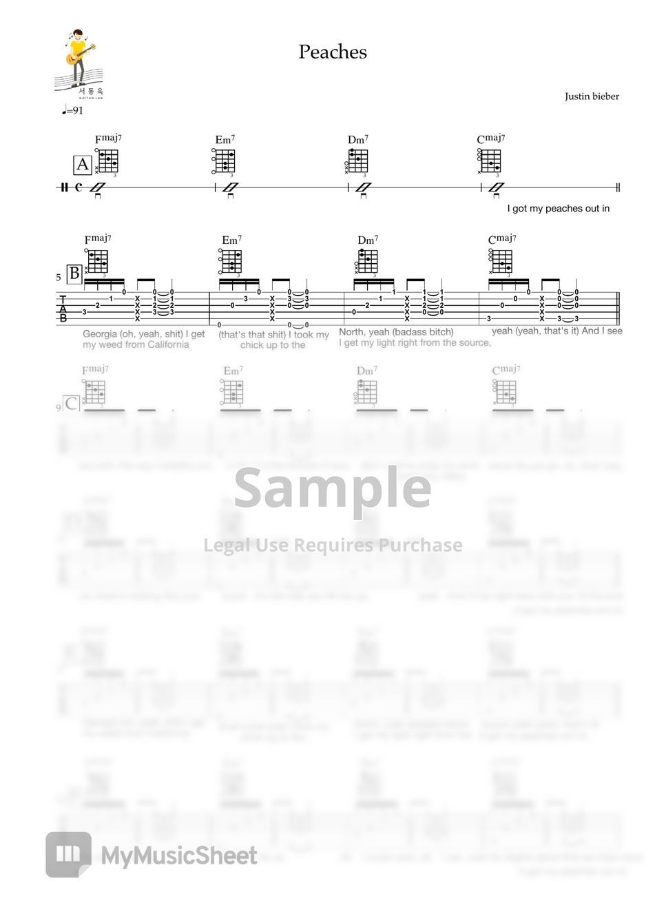 Justin Bieber Peaches (Feat. Daniel Caesar, Giveon) (Guitar TAB