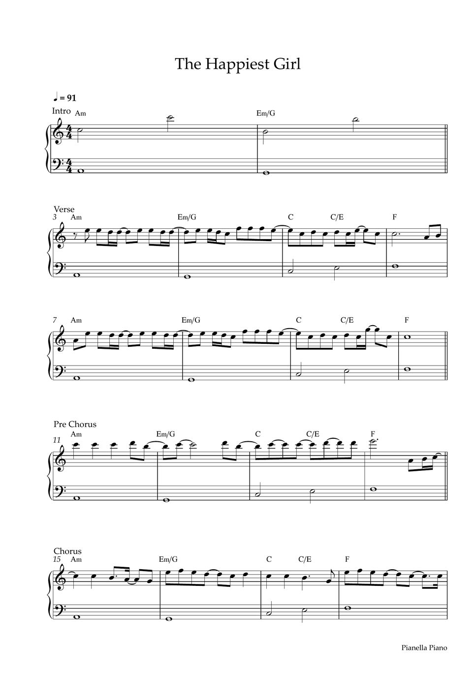 BLACKPINK The Happiest Girl (EASY PIANO SHEET) Partition musicale by