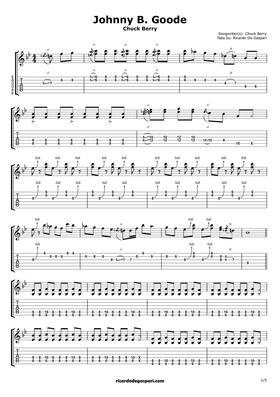 Chuck Berry - Johnny B. Goode (for One Guitar) Partitura By Ricardo De ...