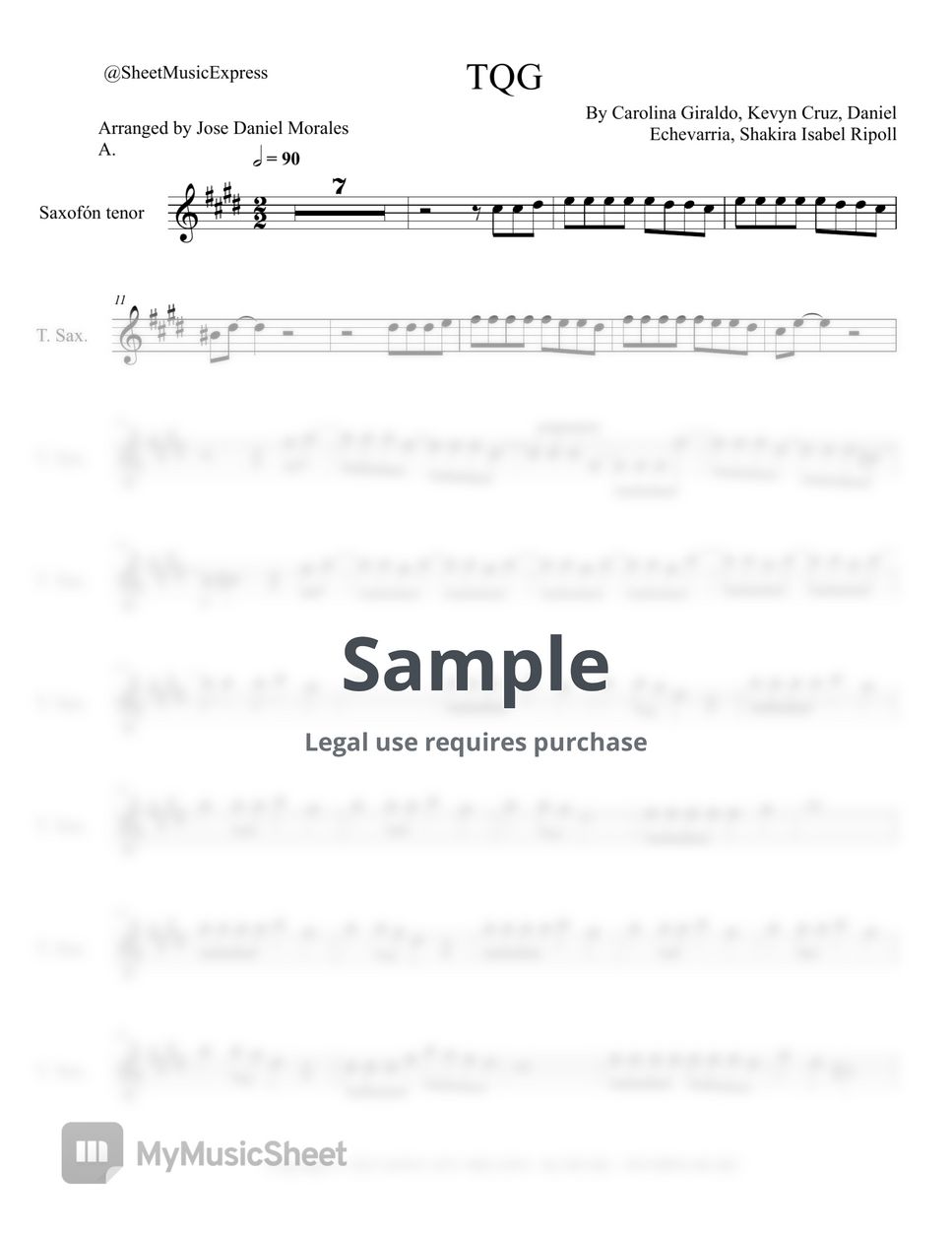 Karol G - TQG tenor sax (Latin) by Sheet Music Express