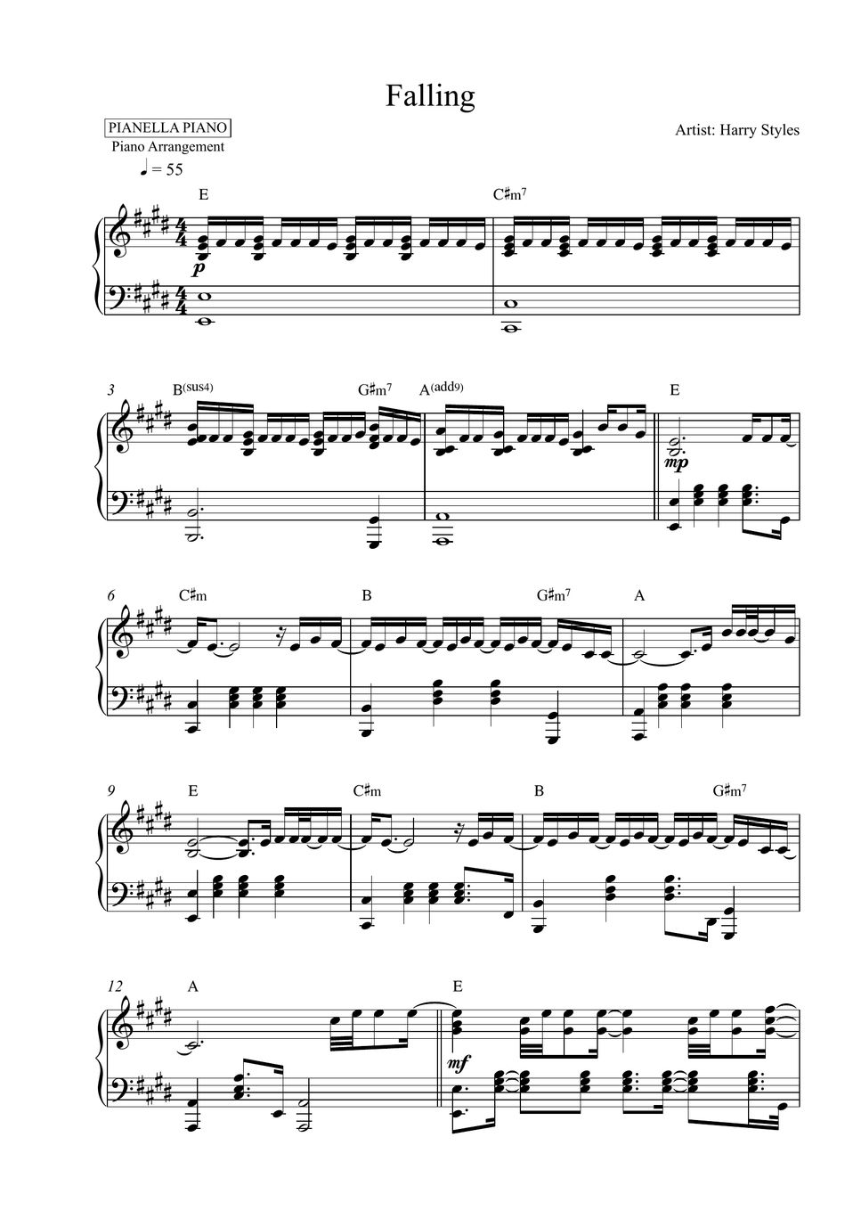 Harry styles falling piano sheet sheet by pianella piano