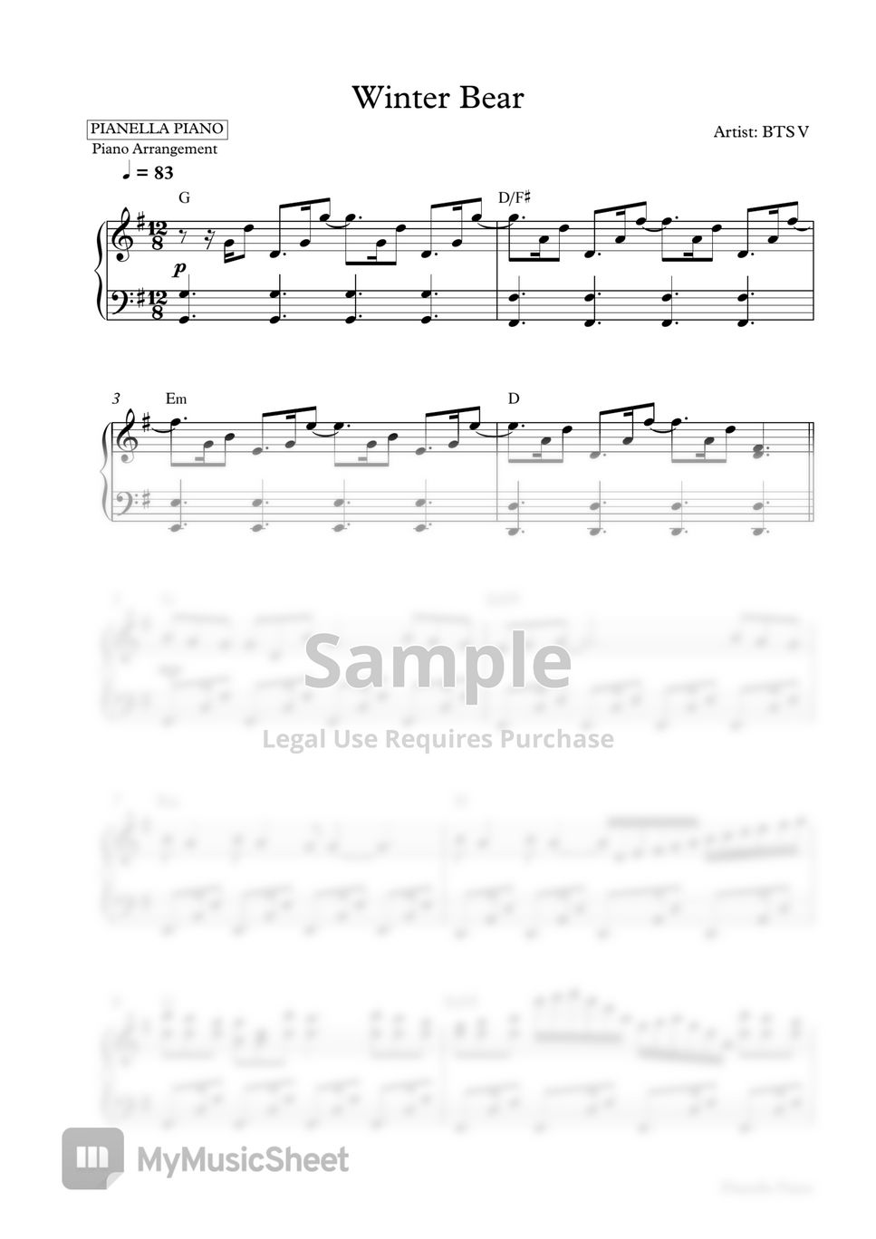 BTS V - Winter Bear (Piano Sheet) by Pianella Piano
