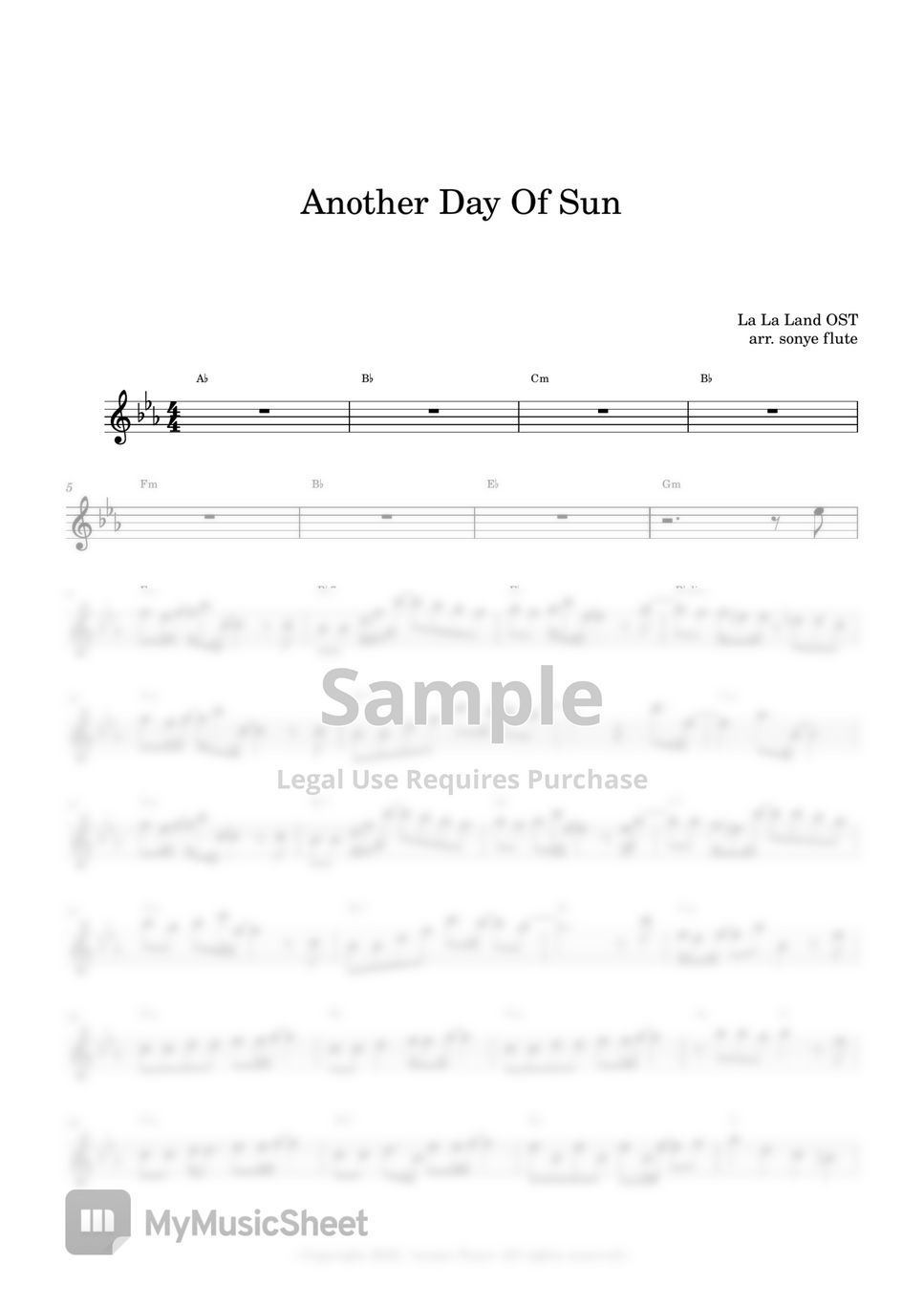 La La Land 라라랜드 OST - Another Day Of Sun (Flute Sheet Music) by sonye flute